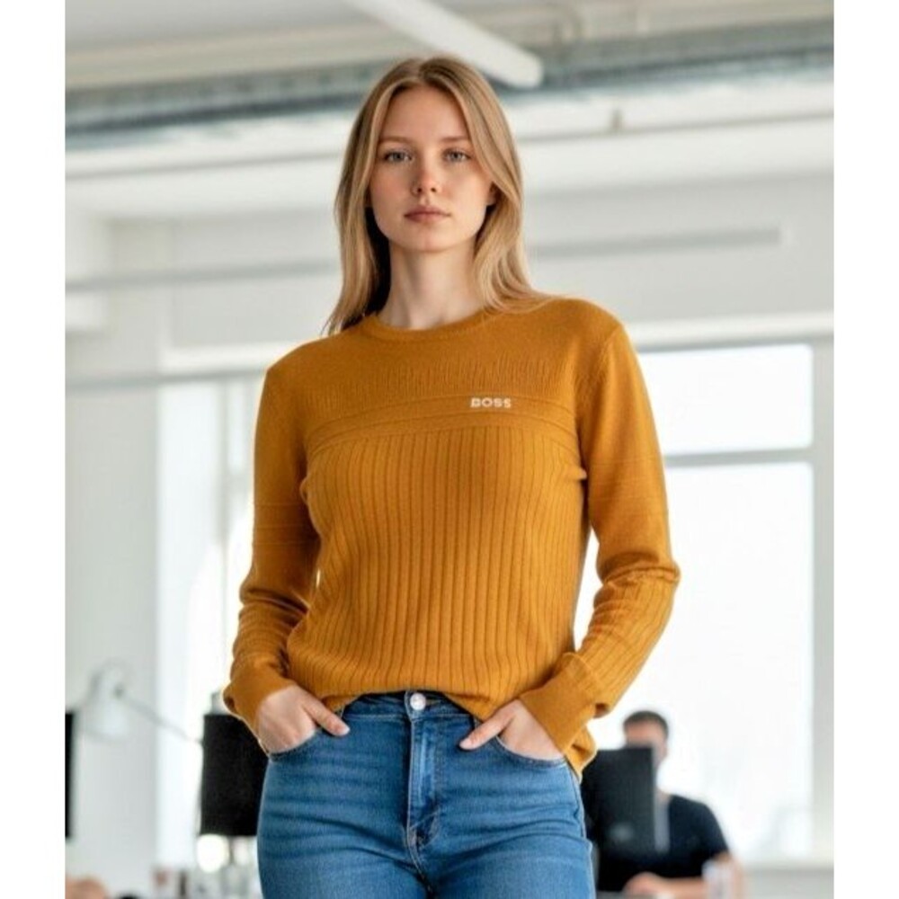 Hugo Boss womens long sleeve clay colored soft ribbed sweater size XL